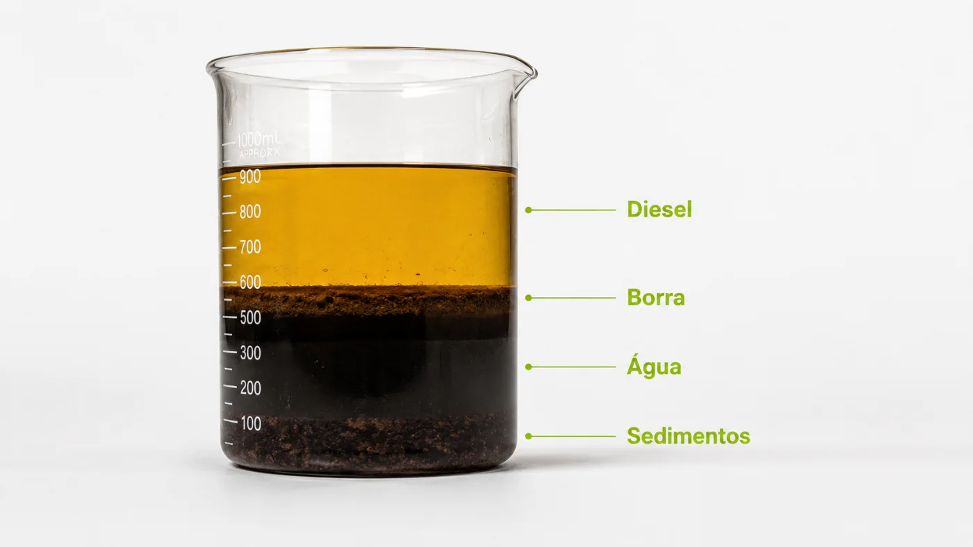 Diesel oxidado com borra, água e sedimentos